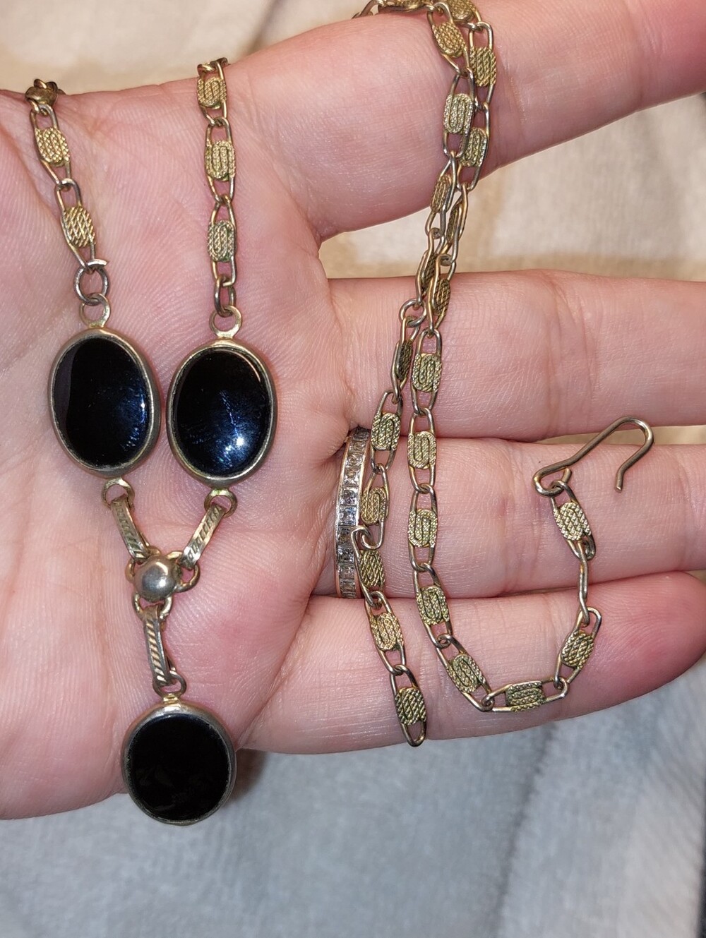 Silver-Tone Black Stone Pendant Necklace